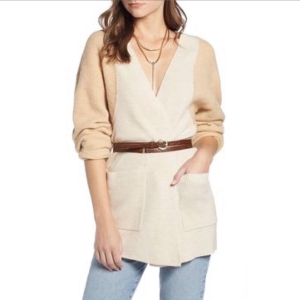 Something Navy Beige Color Block Cardigan
